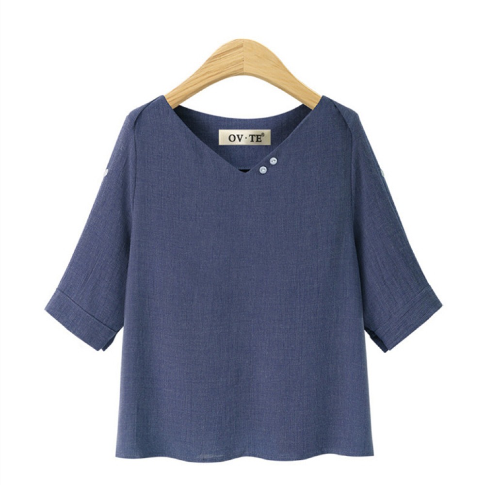 Summer New Style V-Neck Short-Sleeved T-Shirt Hot Loose and Thin Plus Size Sleeve Shirt