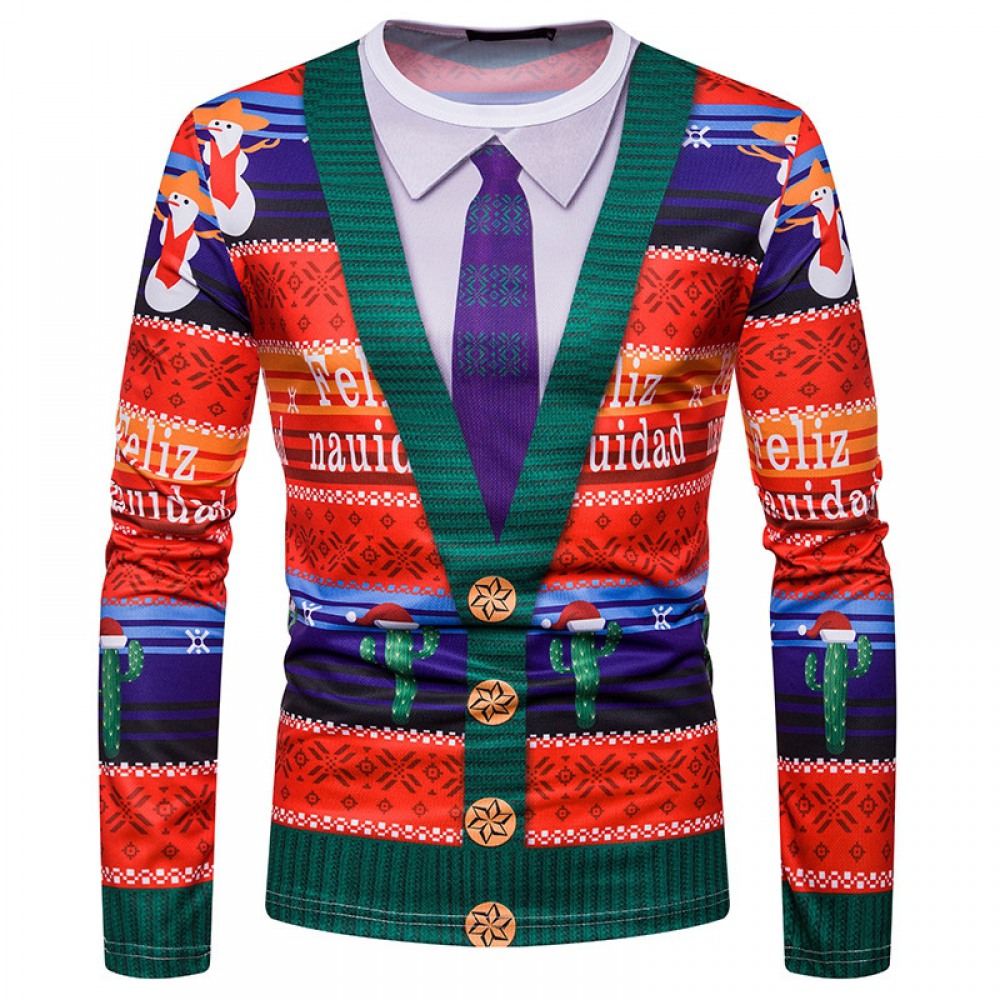 New 3D Personality Printing Fashion Men's Christmas Long-Sleeved T-Shirt